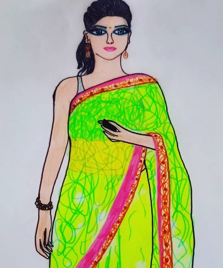Indian woman icon classical saree traditional dress sketch cartoon  character outline vectors stock in format for free download 162 bytes