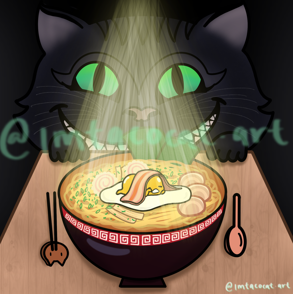 Fun Happy Anime Cat Enjoying a Bowl of Ramen Noodles | Poster