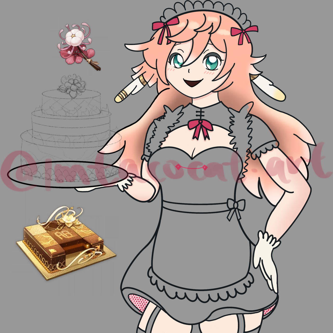 Cute Anime Girl Maid Cake Topper