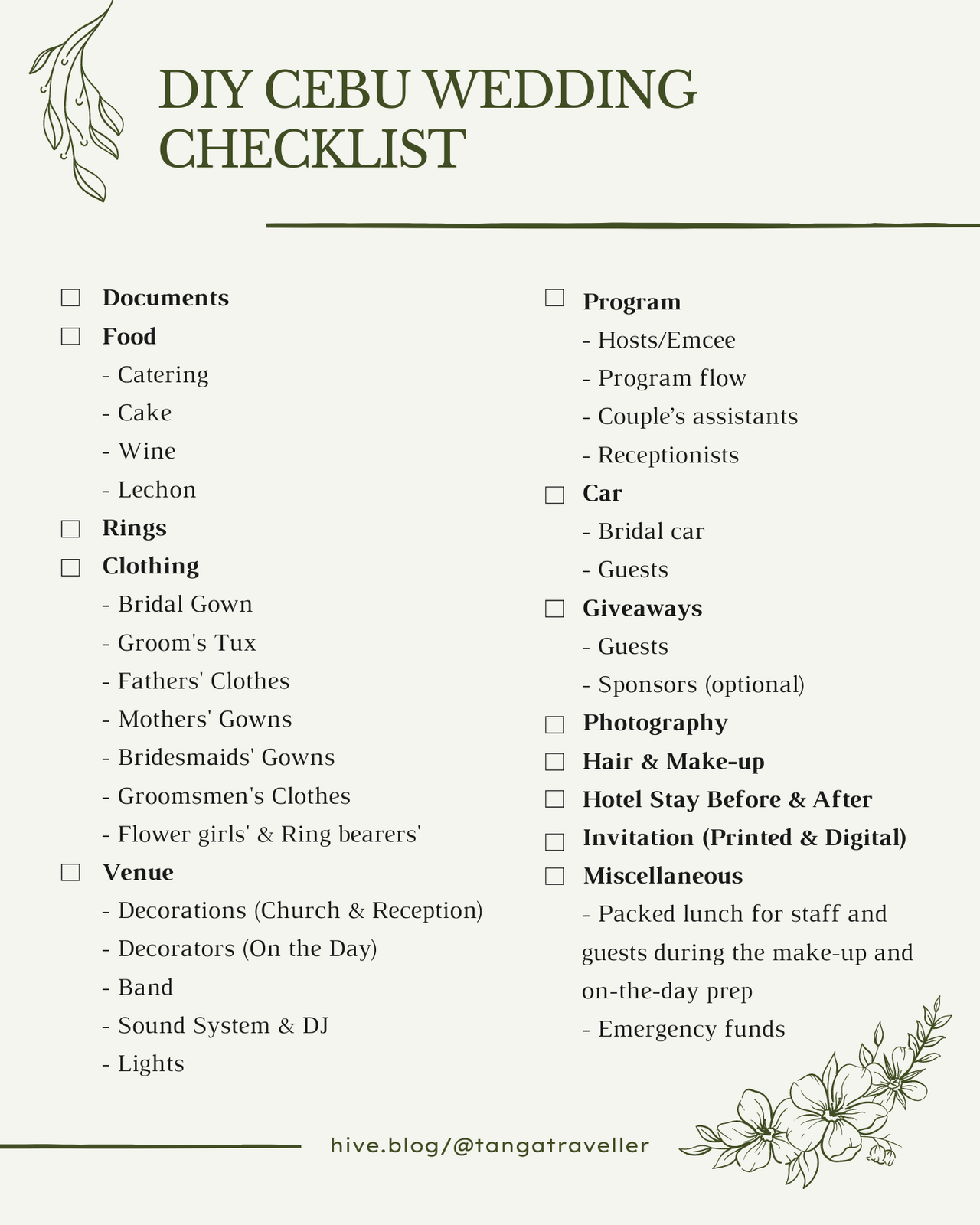 Philippine Wedding Checklist