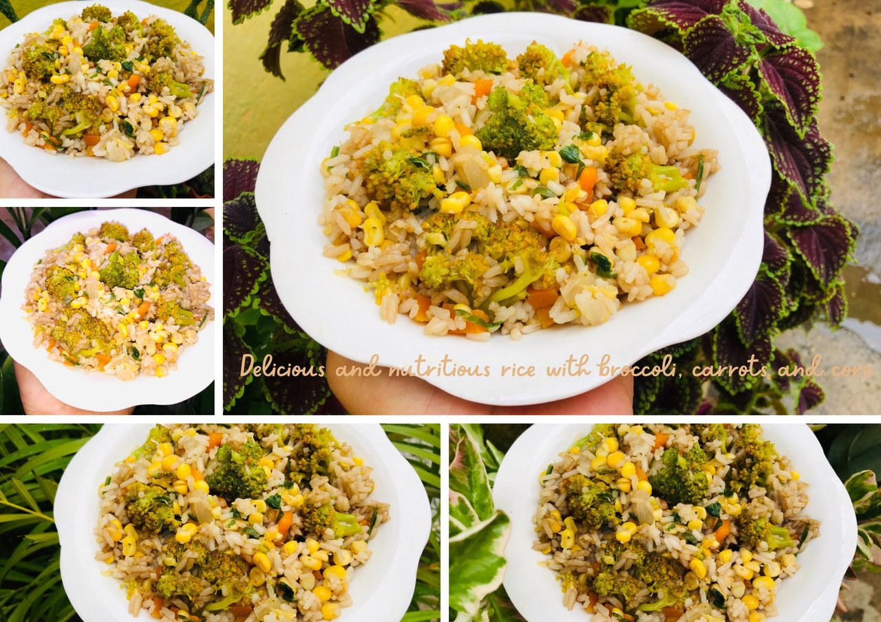 Delicious and nutritious rice with broccoli, carrots and corn  [Eng-Esp]