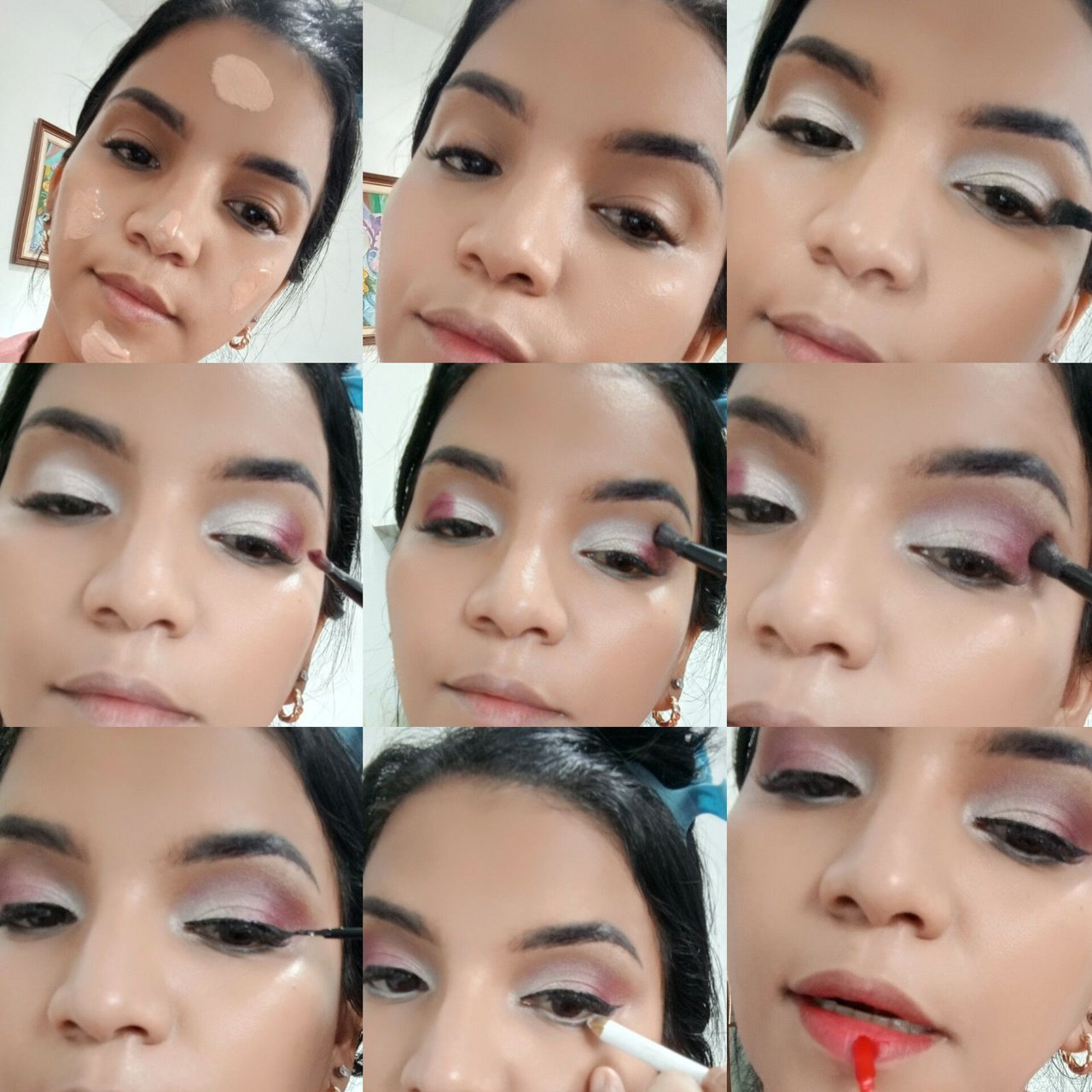 Makeup practice, silver and burgundy tones.[Eng-Spa]