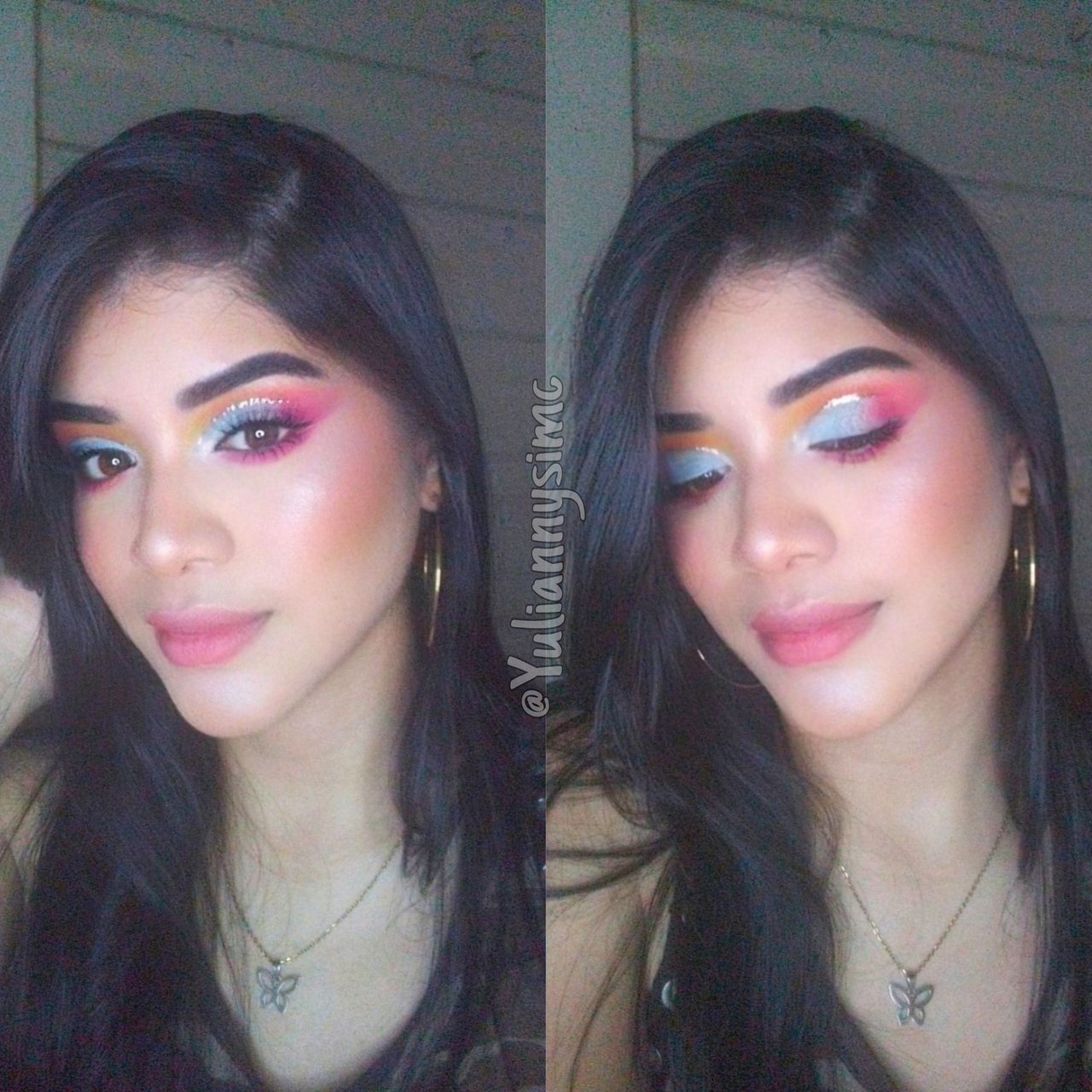 MAQUILLAJE EN TONOS AMARILLO, NARANJA, ROSADO Y AZUL CON DORADO ??✨. ||  MAKEUP IN SHADES OF YELLOW, ORANGE, PINK AND BLUE WITH GOLD ??✨. // By  Yuliannys ? | PeakD