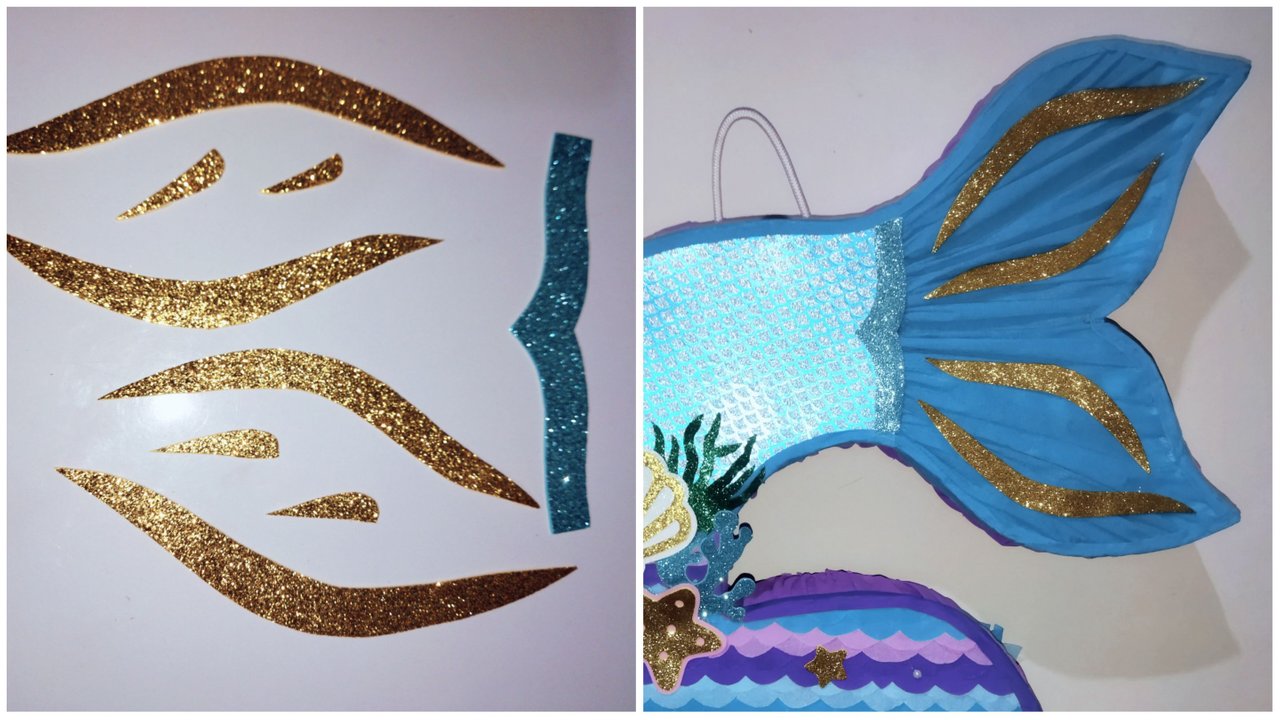 ESP-ING] 🧜‍♀️Hice una mega piñata de número 6 con motivo de cola de sirena.  🧜‍♀️, 🧜‍♀️I made a number 6 mega piñata with mermaid tail motif. 🧜‍♀️
