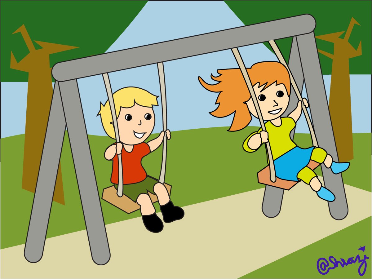 Coloring Book Children Playing On Swing High-Res Vector Graphic - Getty  Images