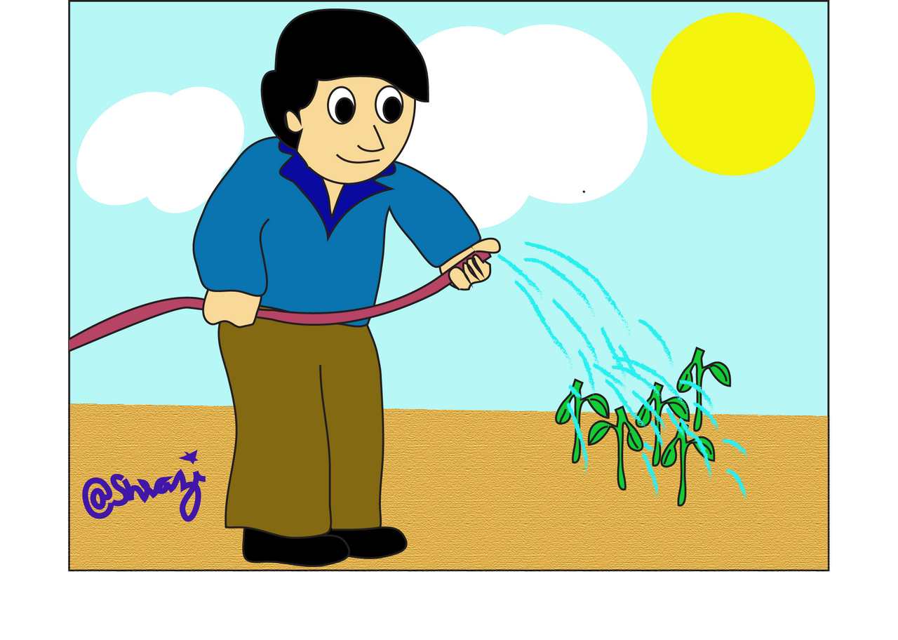 watering plants drawing