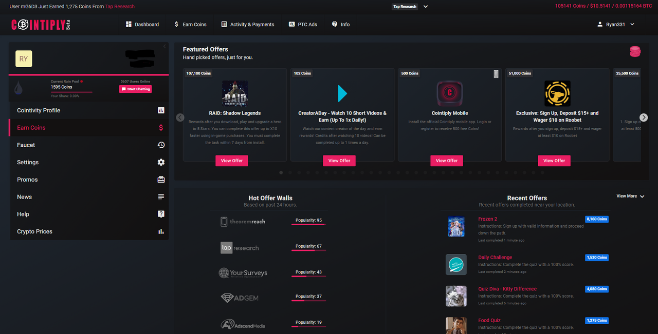 Free Crypto Series- Cointiply Faucet | PeakD