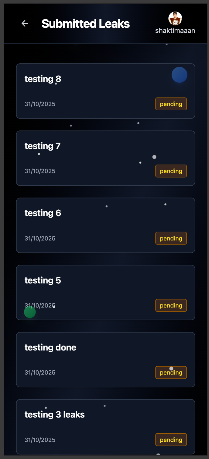 View Submitted leaks mobile view