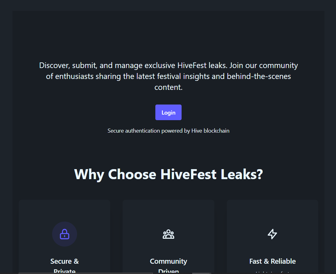 Another screenshot of a landing page we've designed for hivestleaks app