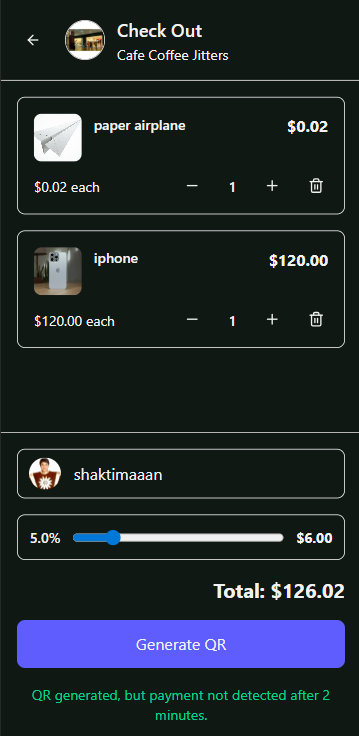 POS Checkout with Tip: Mobile View