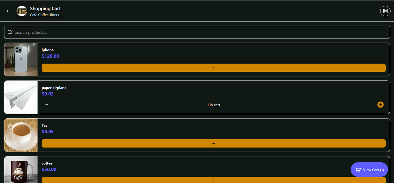 Shopping Cart  POS: Tablet View - List