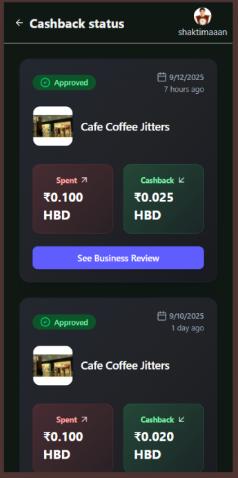 Cashback Status Header
