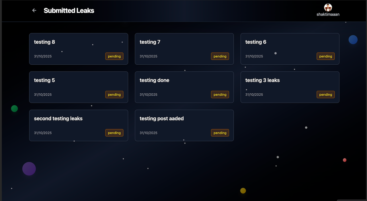 View Submitted leaks - Desktop view