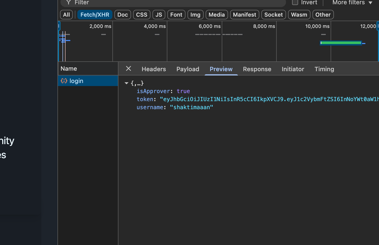 A screenshot of frontend getting approver details