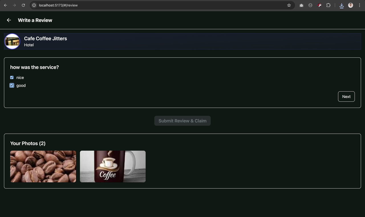 User filling up multi choice answer for review