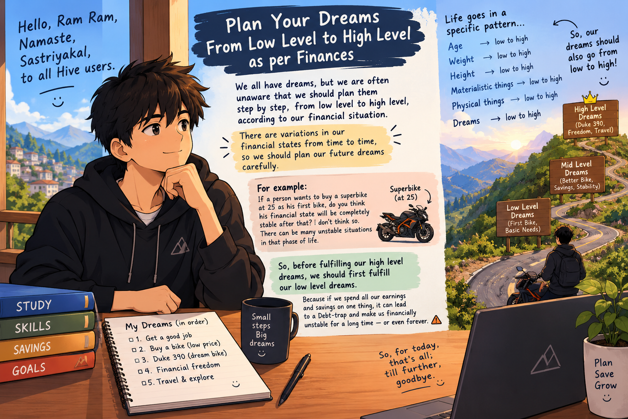 Why we should plan our dreams from low level to high level as per finances?
