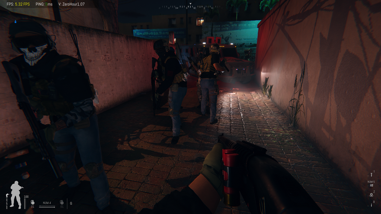 Moving tactically through a highly realistic and narrow Dhaka alleyway.