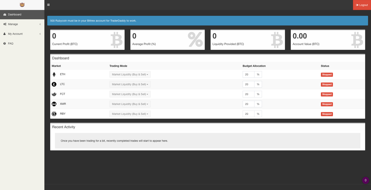 TraderDaddy dashboard