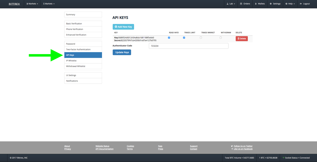 Generate new API key