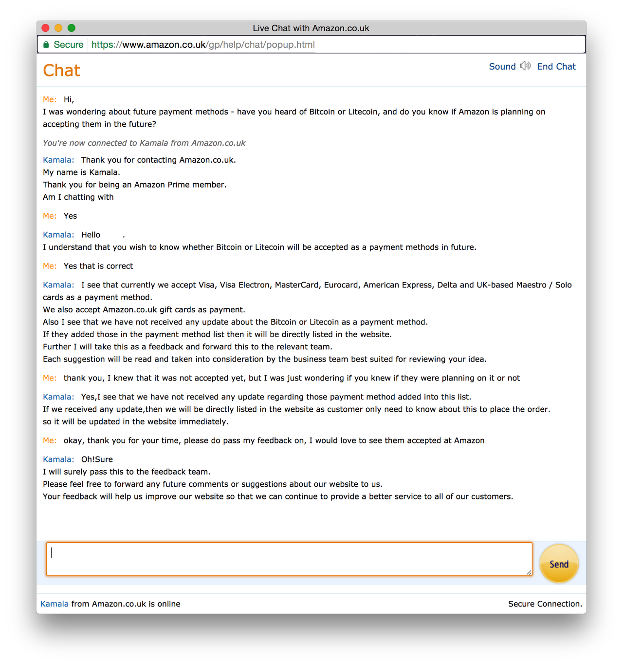 Live chat in amazon