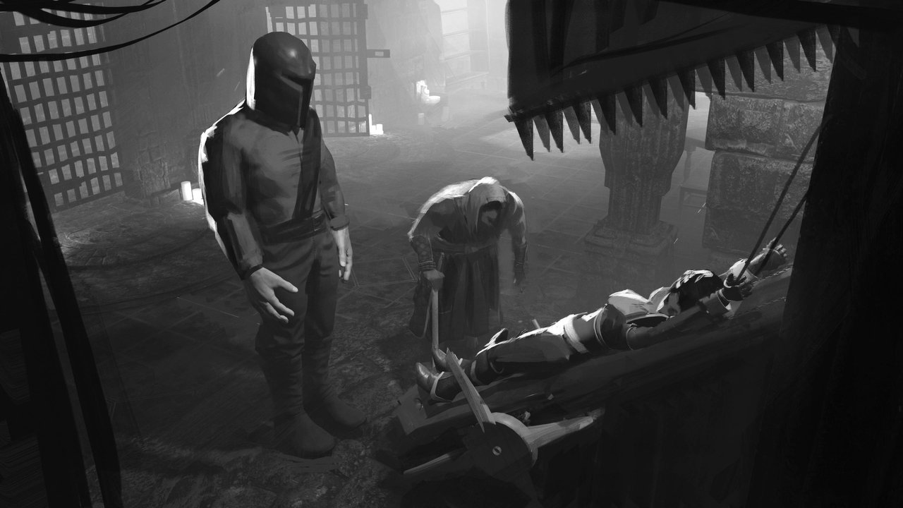 An illustration from "The Gaoler - Tome of Chaos Story" where Valyn and Gaoler interrogates the Chaos Knight