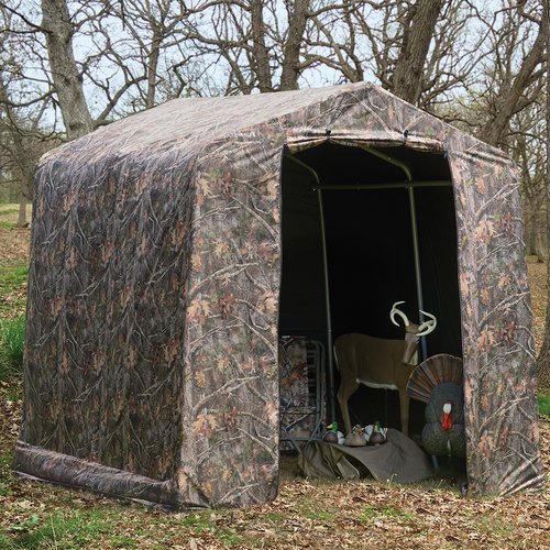6 ShelterLogic 8' x 8' x 8' Shed-in-a-Box All Season Steel Metal Peak Roof Outdoor Storage Shed with Printed Camouflage Cover and Heavy Duty Reusable Auger Anchors