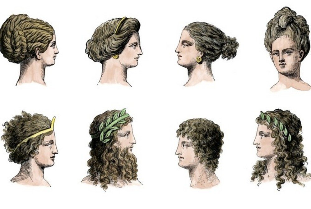 Premium Vector | Two ancient greek women in tunics stand and straighten  their hairstyles.
