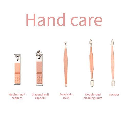 1 Portable Rose Gold Nail Clippers and Beauty Tool Set with Pink Leather Bag - 12 in 1 Manicure Set, Made of Martensitic Stainless Steel. Ideal for Home, Workplace, Outdoor Travel and Beauty Salon Gift