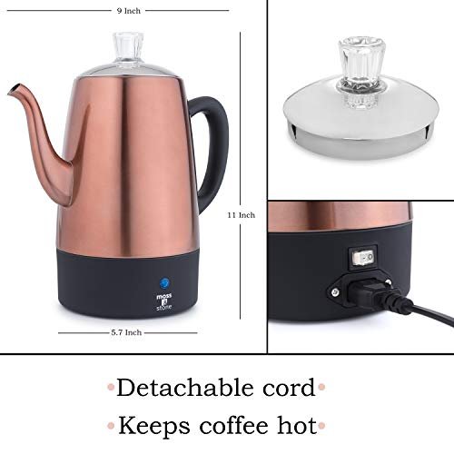 2 Copper-Bodied Electric Coffee Percolator with Stainless Steel Lids - 10 Cup Capacity