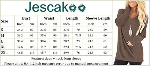 4 Jescakoo Tunic Tops for Leggings for Women Long Sleeve V Neck T Shirts Casual Loose Fit