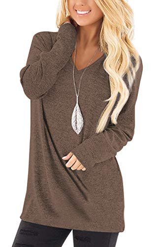 1 Jescakoo Tunic Tops for Leggings for Women Long Sleeve V Neck T Shirts Casual Loose Fit