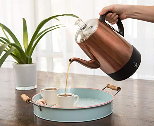 5 Copper-Bodied Electric Coffee Percolator with Stainless Steel Lids - 10 Cup Capacity