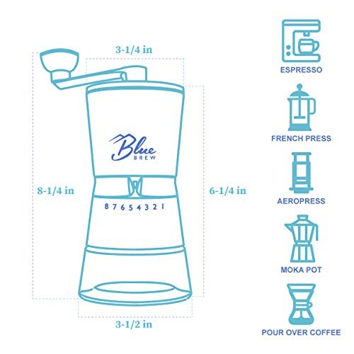 4 BB1007 Blue Brew Coffee Grinder with Ceramic Burr and Glass Jars