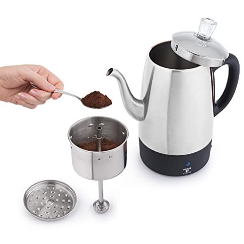 2 Silver Moss and Stone Electric Coffee Percolator with Stainless Steel Lids - 10 Cup Electric Coffee Pot