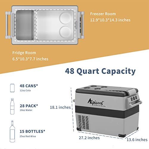 5 Portable Vehicle Freezer 48 Quart (45 Liter) - Alpicool CF45 12 Volt Refrigerator