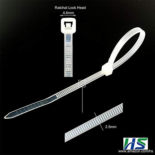 1 HS Clear Zip Ties 6 Inch Small (100 Pack) 18 LBS Self Locking Zip Ties White Nylon Ties Thin