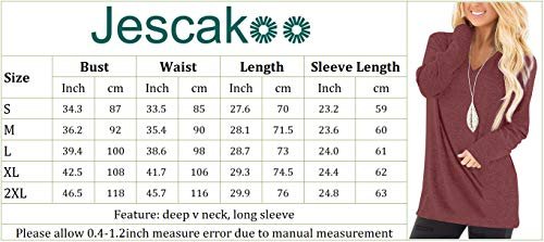 4 Jescakoo Tunic Tops for Leggings for Women Long Sleeve V Neck T Shirts Casual Loose Fit