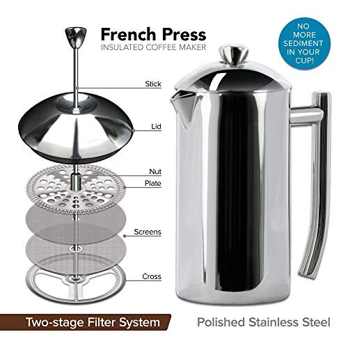 1 Frieling USA Stainless-Steel French Press Coffee Maker with Double-Walled Design in Convenient Packaging