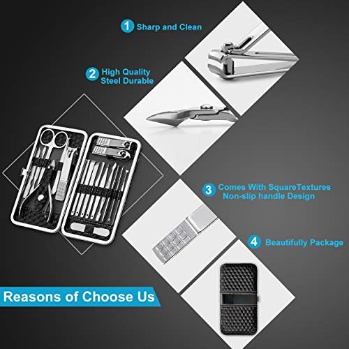 5 Complete Nail Care Set -18 Piece Stainless Steel Grooming Kit, Professional Nail Care Tools with Deluxe Travel Case
