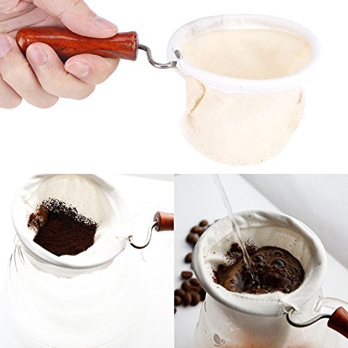 4 Handcrafted Cotton Coffee Strainer with Wooden Handle