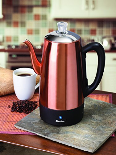 1 Euro Cuisine PER12 Electric Percolator 12 Cup Stainless Steel Coffee Pot Maker - Copper Touch