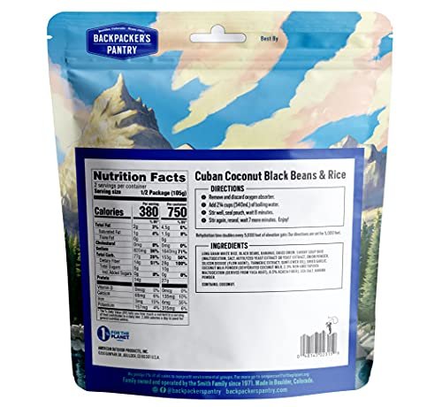 6 Backpacker's Pantry Coconut Rice and Black Beans Freeze Dried Meal for Outdoor Activities and Emergencies High Protein 27g
