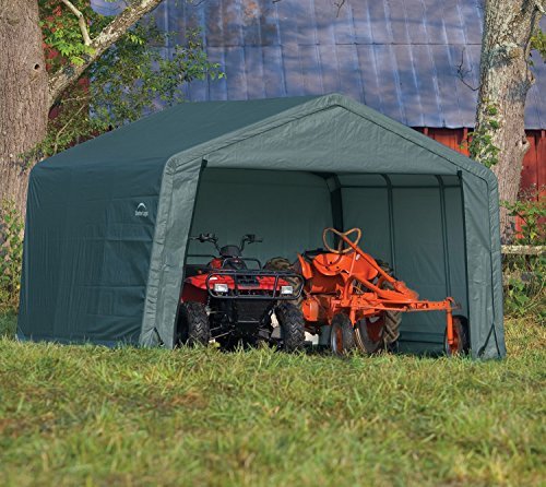 2 ShelterLogic Shed-in-a-Box All Season Steel Metal Peak Roof Outdoor Storage Shed with Waterproof Cover and Heavy Duty Reusable Auger Anchors 12' x 12'