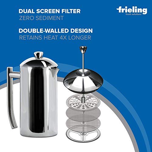 3 Frieling USA Stainless-Steel French Press Coffee Maker with Double-Walled Design in Convenient Packaging