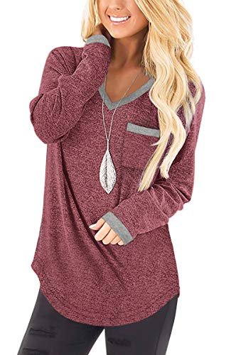 1 Jescakoo Tunic Tops for Leggings for Women Long Sleeve V Neck T Shirts Casual Loose Fit