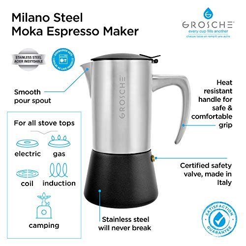 1 10-Cup Stainless Steel Espresso Maker: High-Quality Stovetop Moka Pot for Induction, Gas, or Electric Stoves