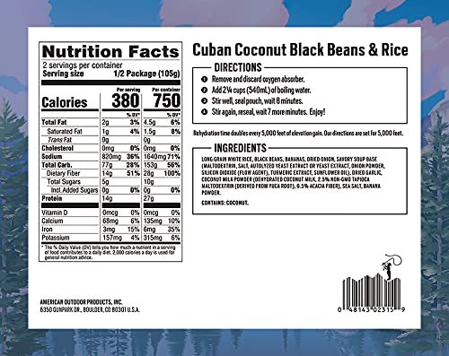 4 Backpacker's Pantry Coconut Rice and Black Beans Freeze Dried Meal for Outdoor Activities and Emergencies High Protein 27g
