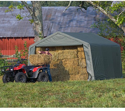 5 ShelterLogic Shed-in-a-Box All Season Steel Metal Peak Roof Outdoor Storage Shed with Waterproof Cover and Heavy Duty Reusable Auger Anchors 12' x 12'