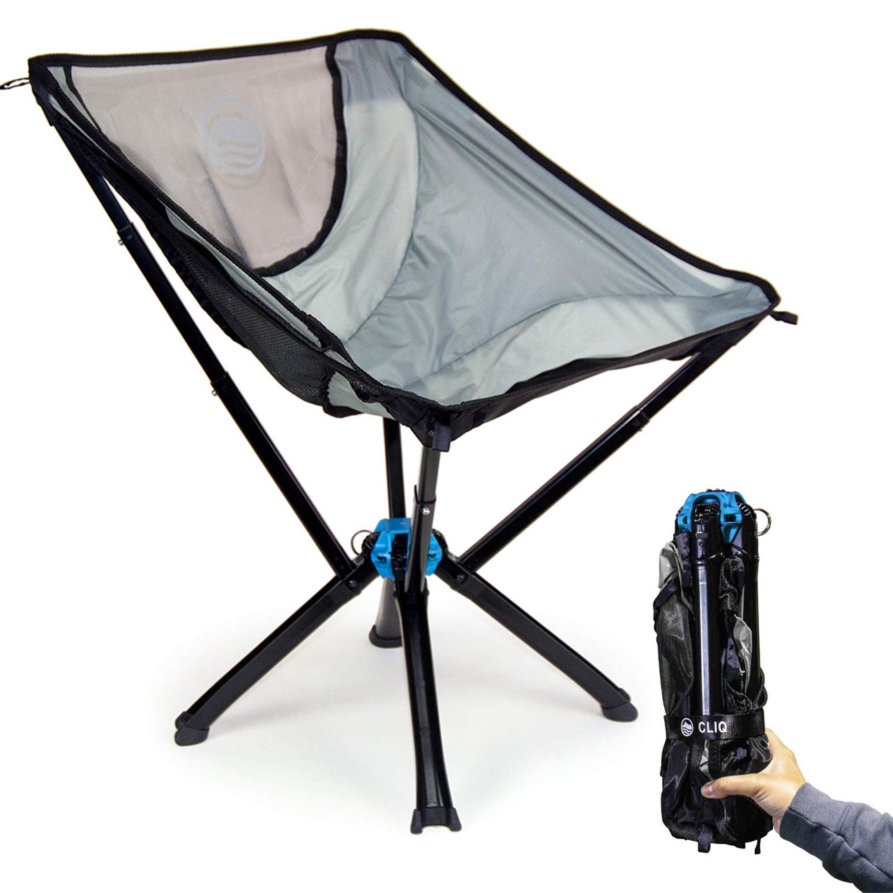 1 Cliq Camping Chair - Most Funded Portable Chair in Crowdfunding History. Bottle Sized Compact Outdoor Chair Sets up in 5 Seconds Supports 300lbs Aircraft Grade Aluminum