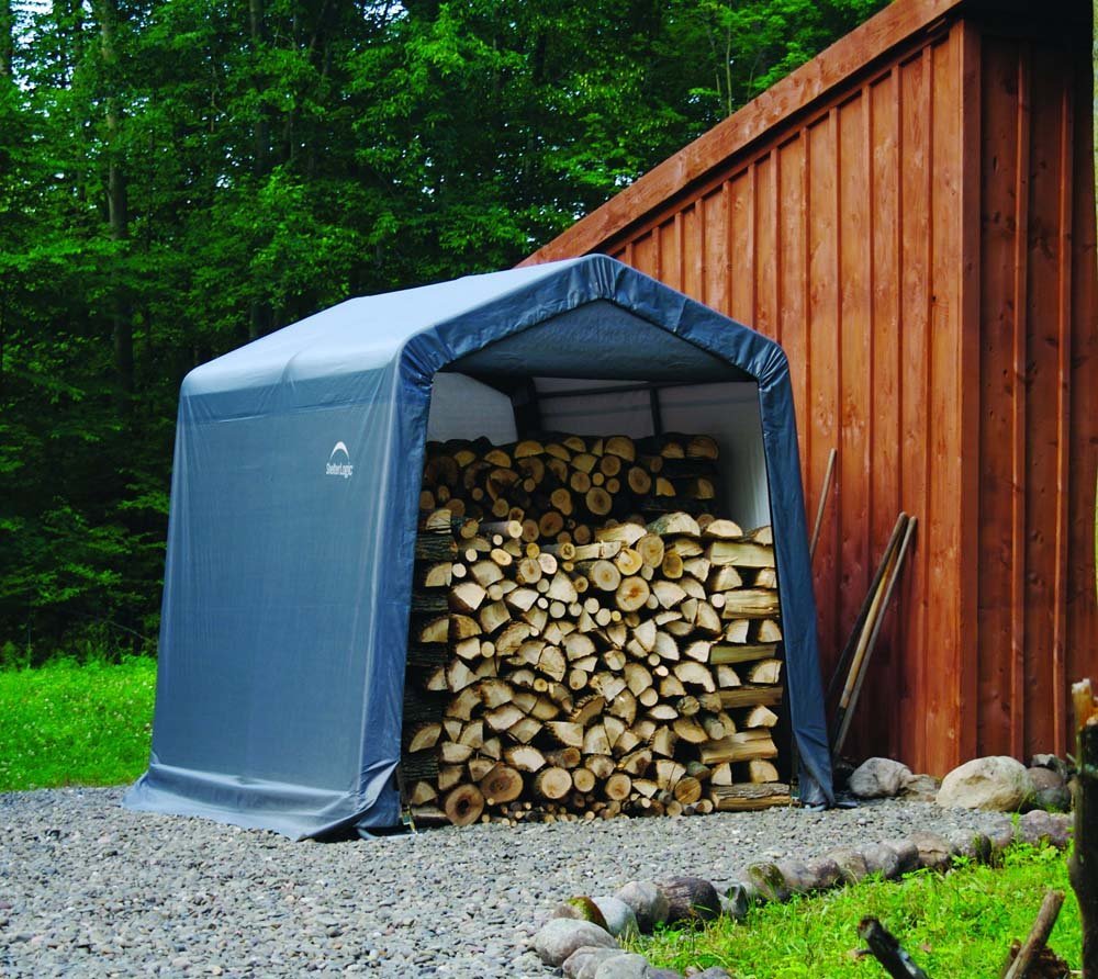 1 Shelter Logic Peak Style Storage Shed, 8' × 8' × 8', Gray